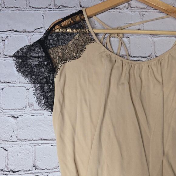 La Perla Slip Style Blush Beige Cream Black Lace Sleeve Wrap Waist Dress New 44 - Picture 4 of 11